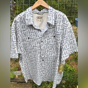 LAKE AND TRAIL White and Blue Fish Pattern XL Men's Shirt